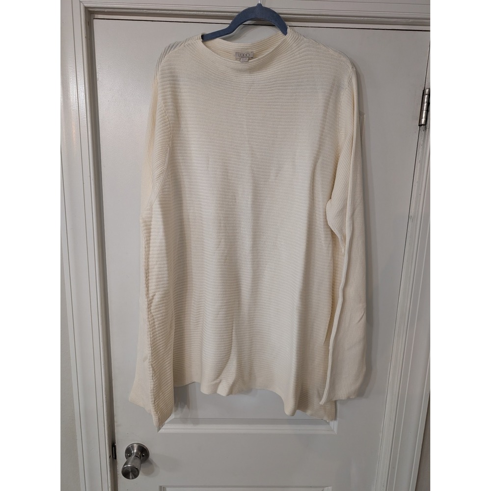 LOGO‎ Lori Goldstein Cream Ribbed Mock Neck Sweater Plus 3X minimalist neutral